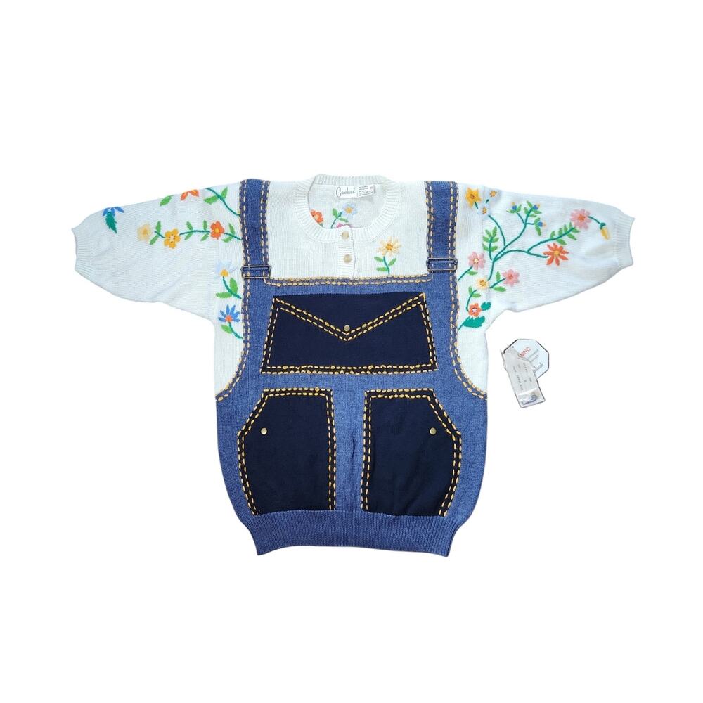 Carducci sweater VINTAGE 80s short sleeve overalls floral size M NOS